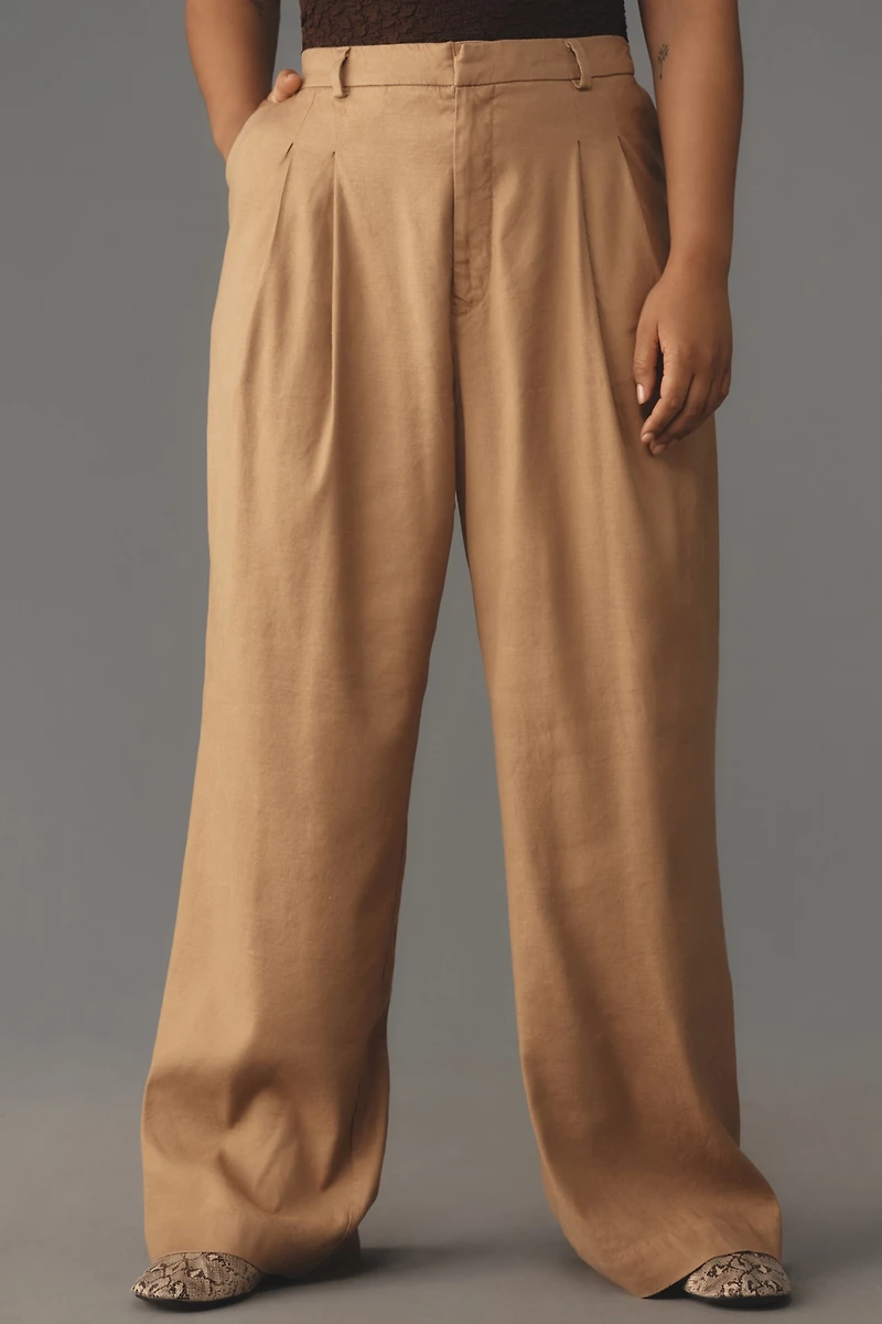The Avery Linen Pleated Wide-Leg Trousers by Maeve