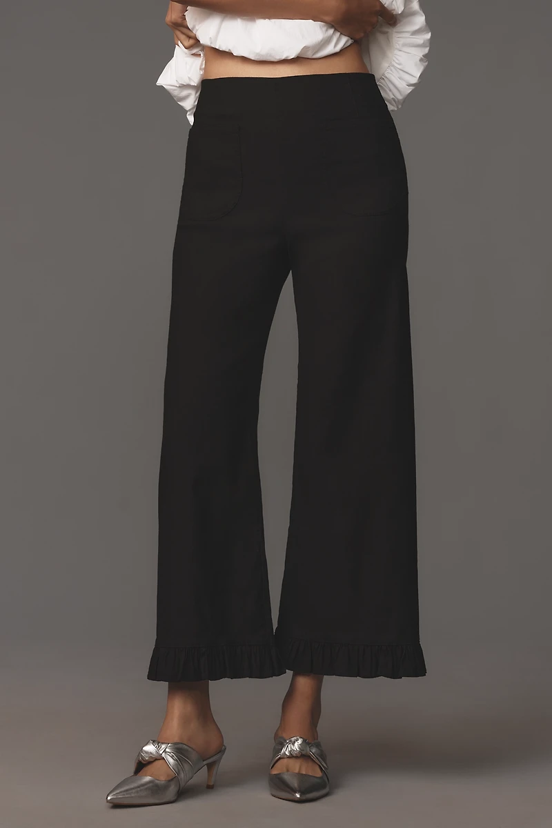 The Colette Magic Fabric Ruffle-Hem Crop Wide-Leg Pants by Maeve