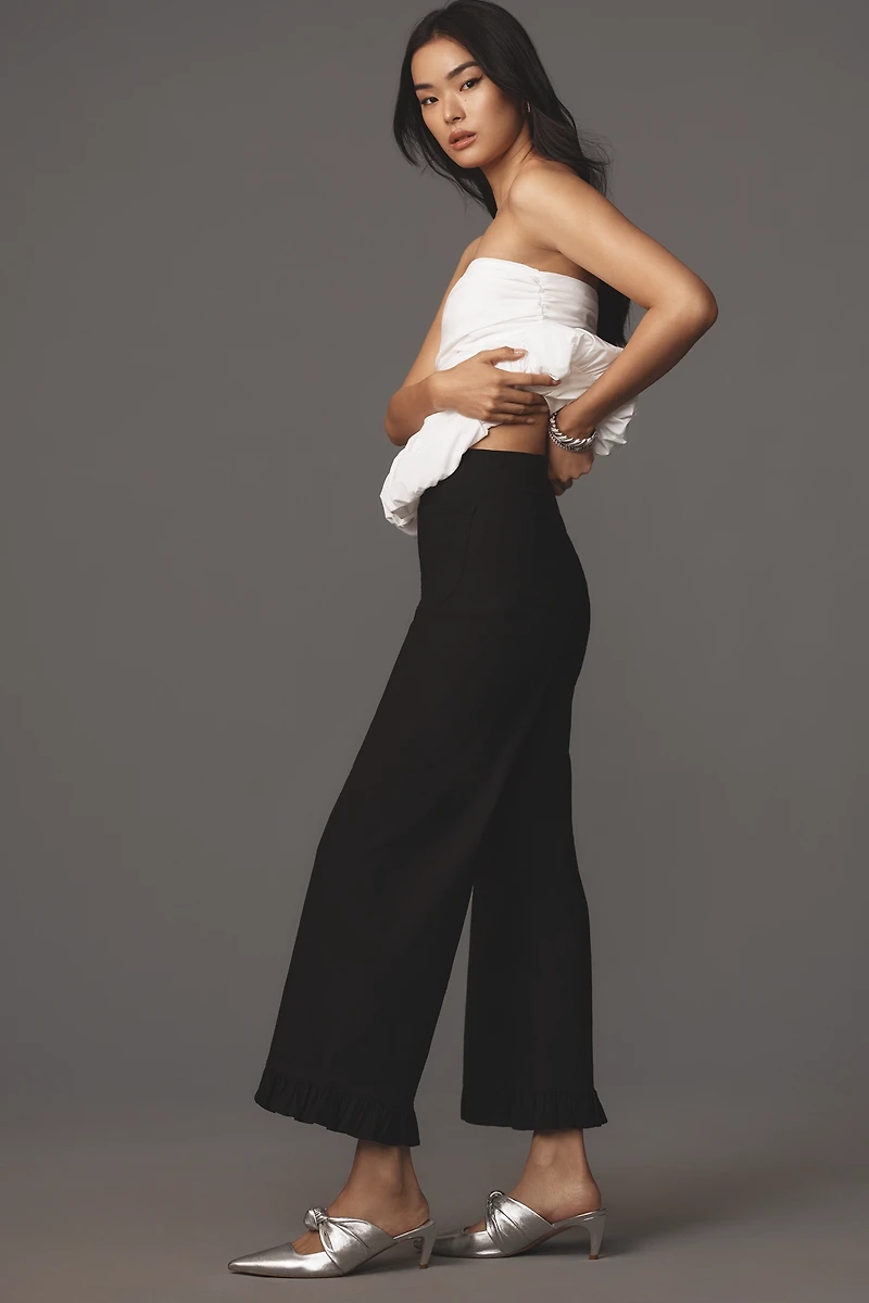 The Colette Magic Fabric Ruffle-Hem Crop Wide-Leg Pants by Maeve