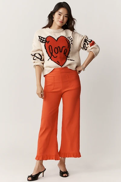 Maeve Colette Ruffle-Hem High-Rise Wide-Leg Pants Magic Fabric