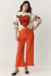 Maeve Colette Ruffle-Hem High-Rise Wide-Leg Pants in Magic Fabric