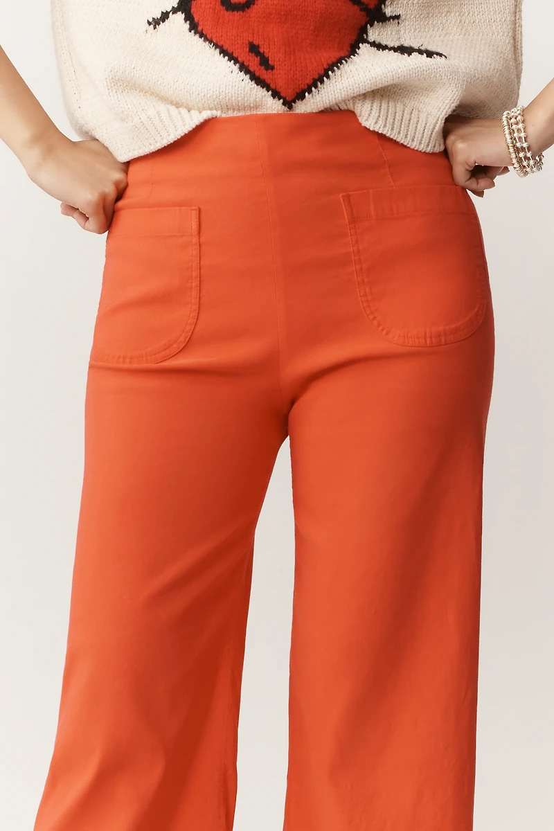 Maeve Colette Ruffle-Hem High-Rise Wide-Leg Pants in Magic Fabric