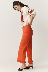 Maeve Colette Ruffle-Hem High-Rise Wide-Leg Pants in Magic Fabric