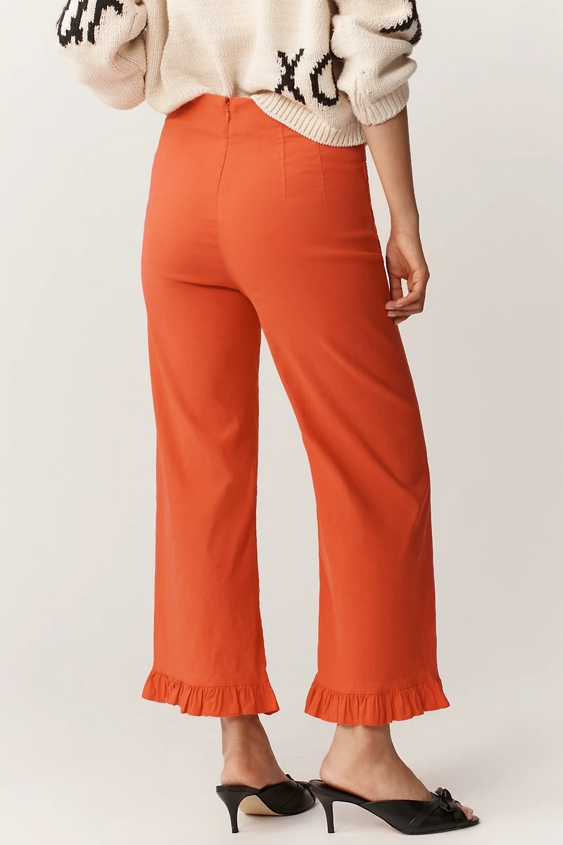 Maeve Colette Ruffle-Hem High-Rise Wide-Leg Pants in Magic Fabric
