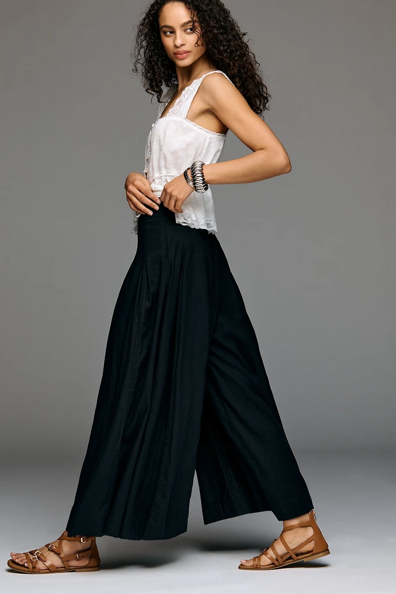 By Anthropologie Linen Blend Pleated Wide-Leg Pants