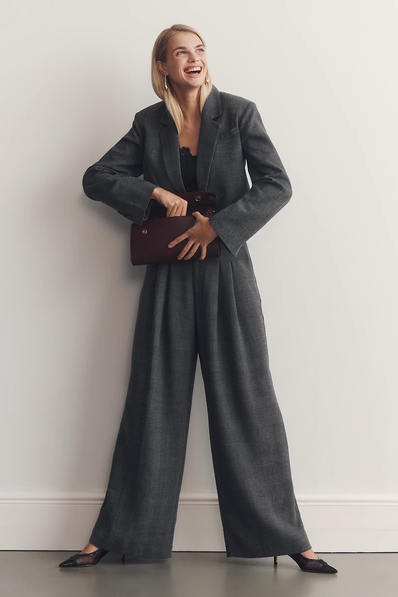 The Avery Houndstooth Pleated Wide-Leg Trousers by Maeve
