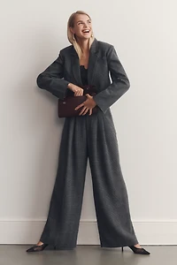 The Avery Houndstooth Pleated Wide-Leg Trousers by Maeve