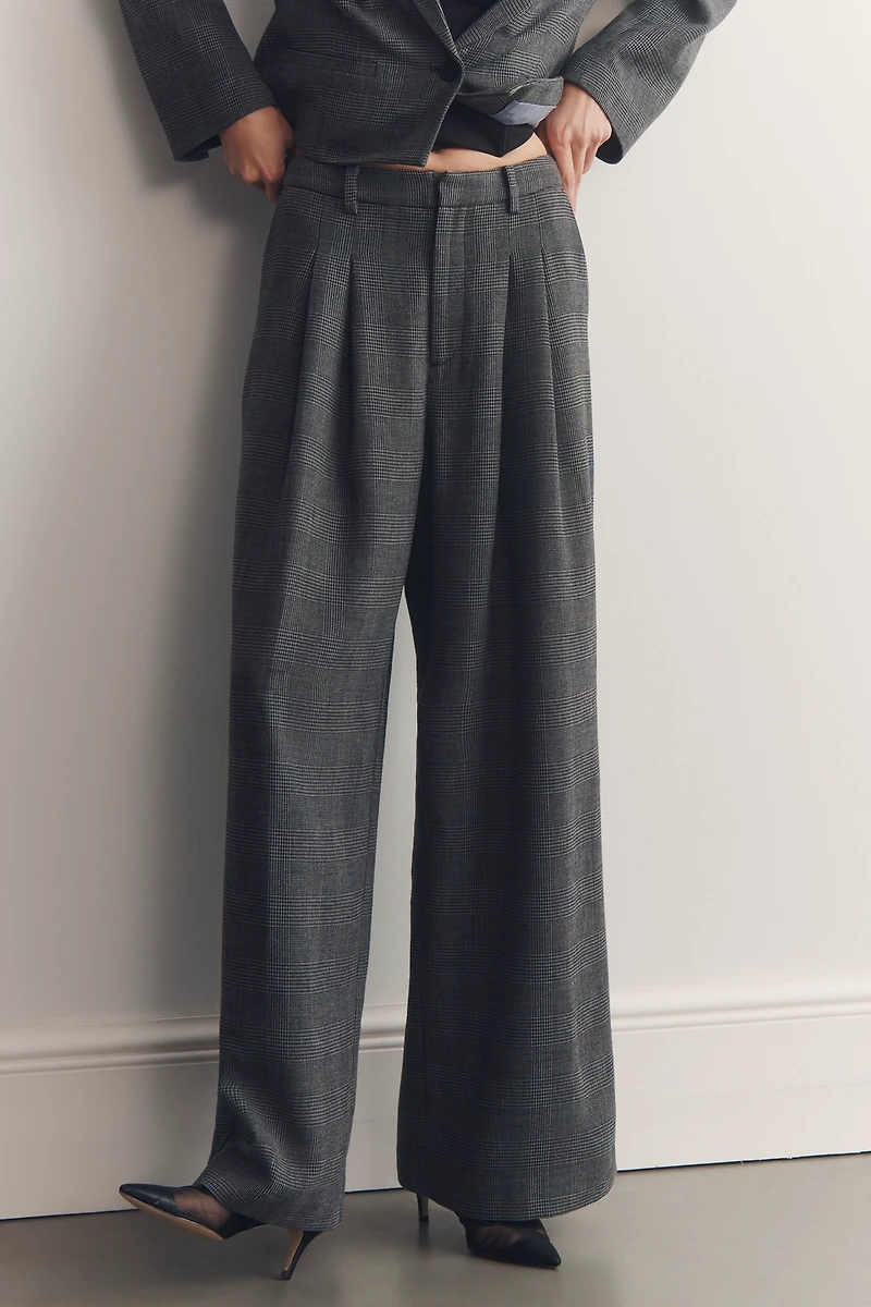 The Avery Houndstooth Pleated Wide-Leg Trousers by Maeve