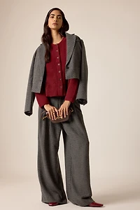 The Avery Houndstooth Pleated Wide-Leg Trousers by Maeve