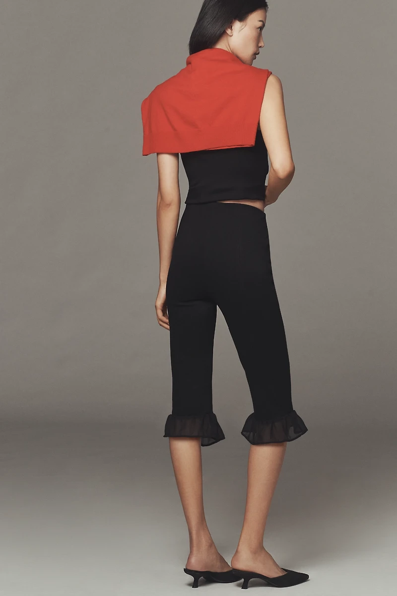 By Anthropologie Slim Ruffle Capri Pants