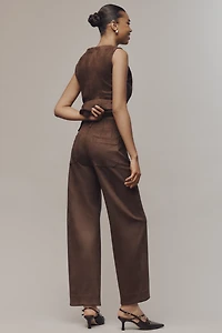 The Colette Crop Suede High-Rise Wide-Leg Pants by Maeve