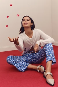 The Poppy Printed Kick-Flare Pull-On Pants by Maeve