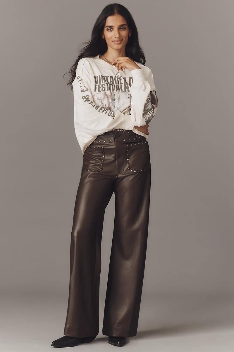 The @merricksart Colette Full-Length Faux-Leather Studded Pants by Maeve