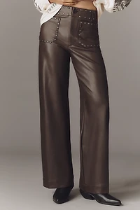 The @merricksart Colette Full-Length Faux-Leather Studded Pants by Maeve