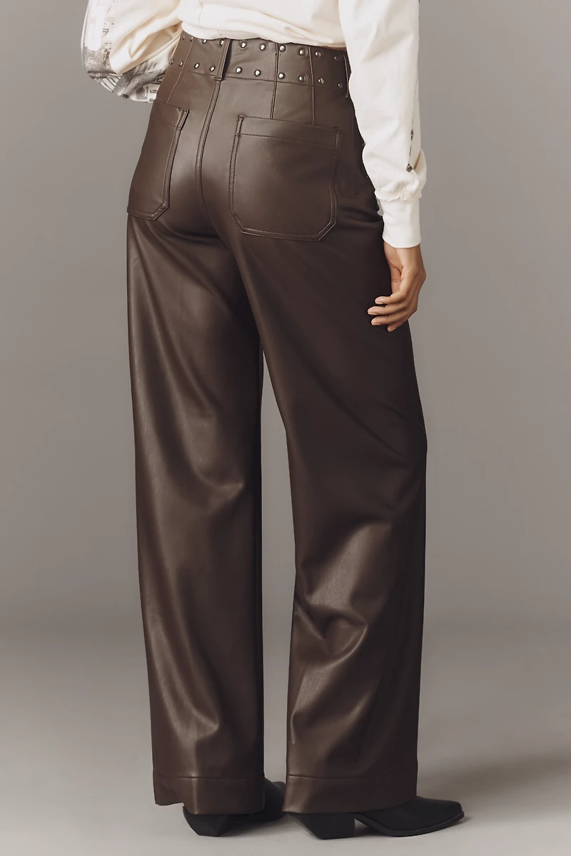 The @merricksart Colette Full-Length Faux-Leather Studded Pants by Maeve