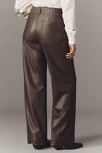 The @merricksart Colette Full-Length Faux-Leather Studded Pants by Maeve