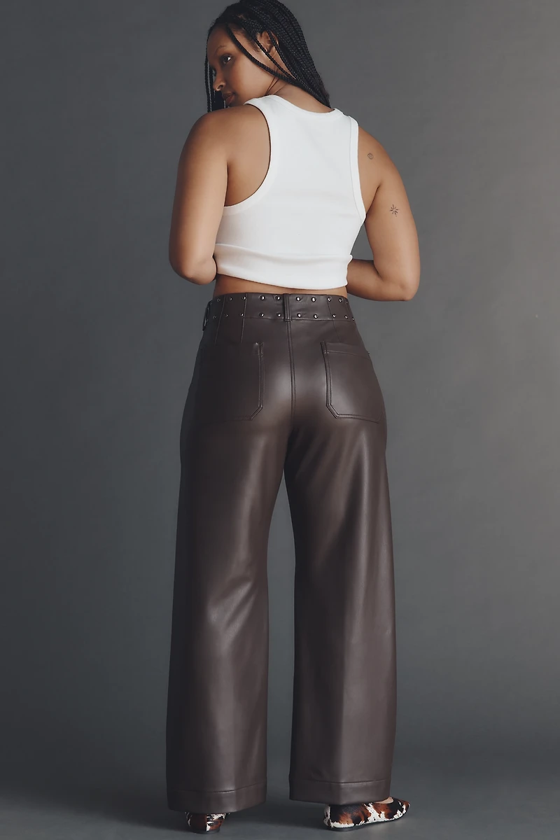 The @merricksart Colette Full-Length Faux-Leather Studded Pants by Maeve