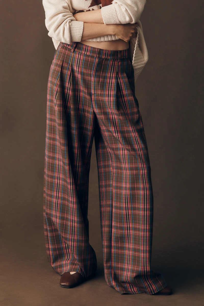 Avery Plaid Wide-Leg Trousers by Maeve
