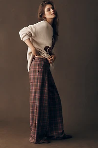 Avery Plaid Wide-Leg Trousers by Maeve