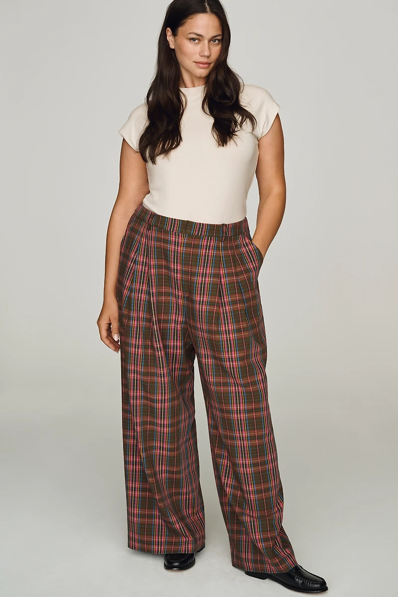 Avery Plaid Wide-Leg Trousers by Maeve