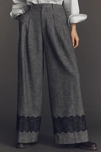 The Avery Pleated Wide-Leg Tweed Lace Trousers by Maeve