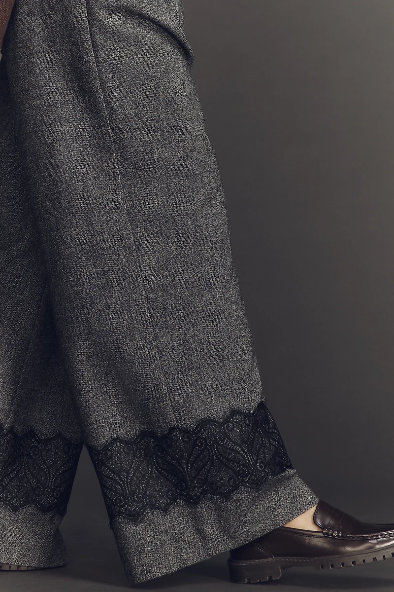 The Avery Pleated Wide-Leg Tweed Lace Trousers by Maeve