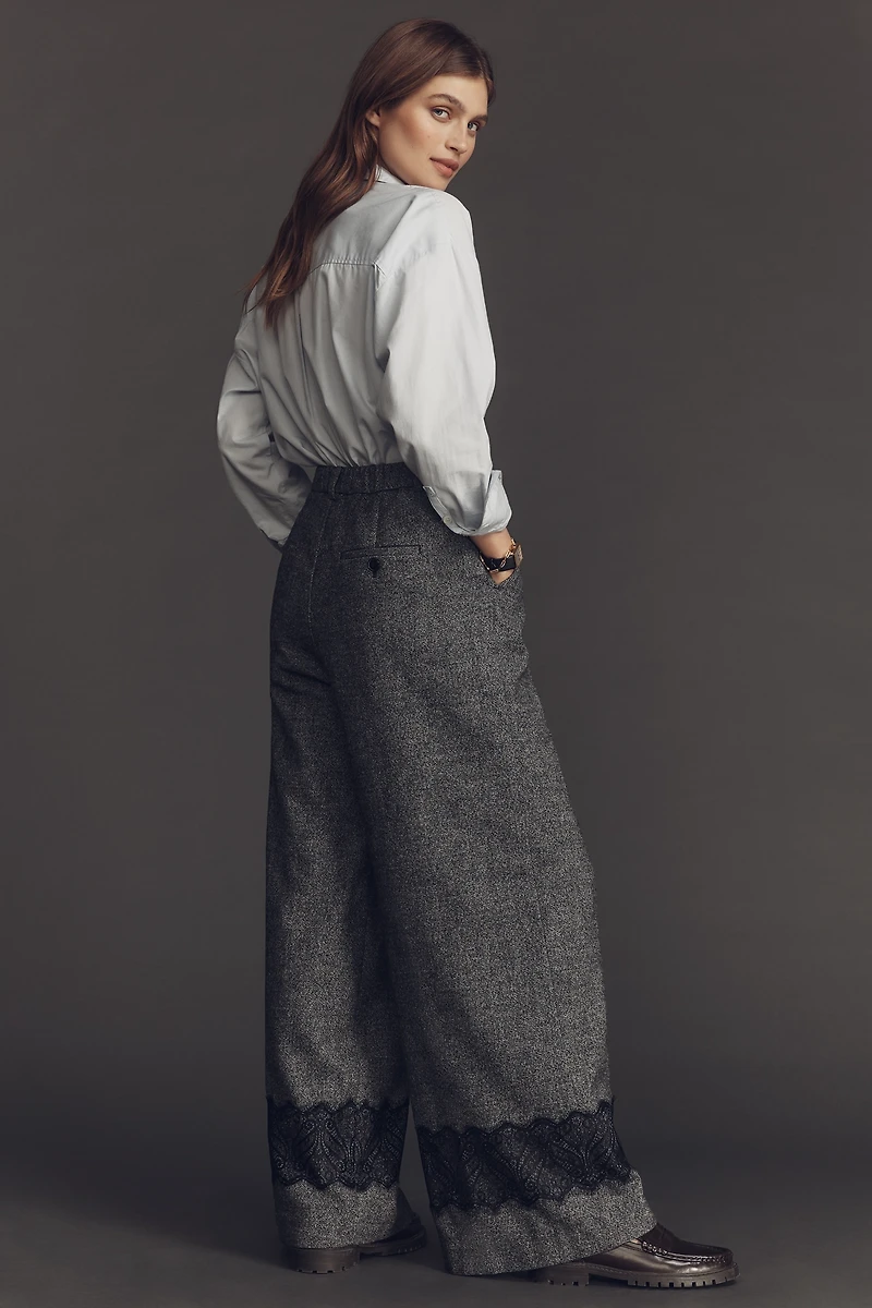 The Avery Pleated Wide-Leg Tweed Lace Trousers by Maeve