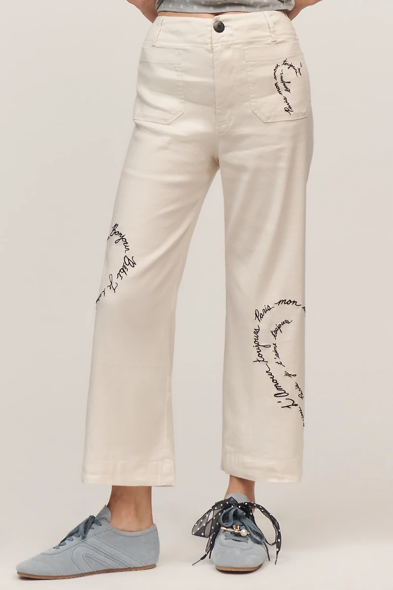 The Colette Linen Blend Crop Love Notes Pants by Maeve