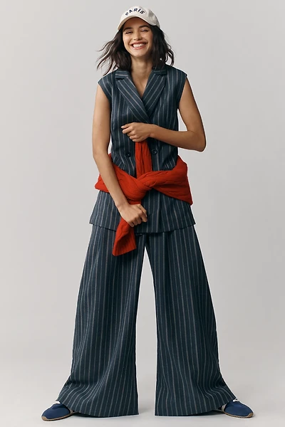 By Anthropologie Pinstripe Wide-Leg Yarn-Dyed Trousers