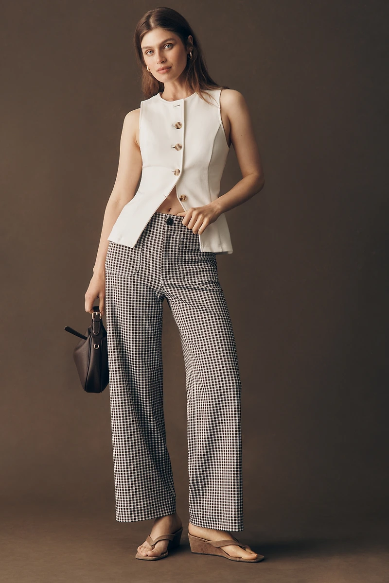Maeve Colette Gingham Knit High-Rise Wide-Leg Full-Length Pants