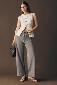 Maeve Colette Gingham Knit High-Rise Wide-Leg Full-Length Pants