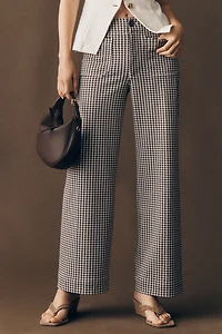 Maeve Colette Gingham Knit High-Rise Wide-Leg Full-Length Pants
