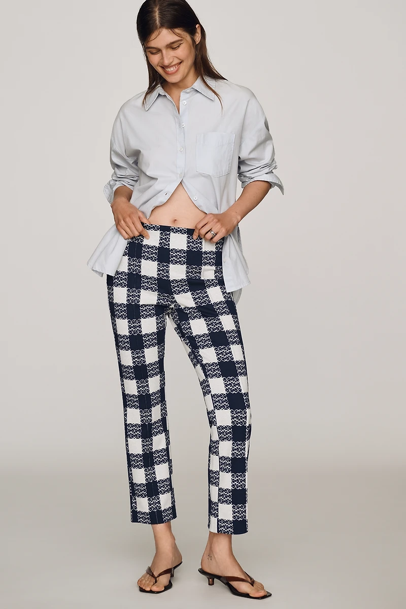Maeve Poppy Check Straight-Leg Trousers