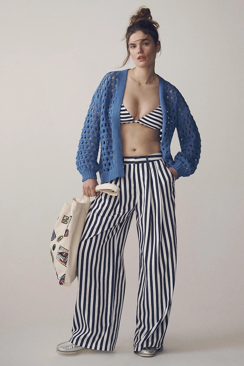 The Avery Striped Pleated Wide-Leg Trousers by Maeve