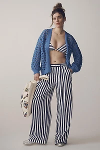 The Avery Striped Pleated Wide-Leg Trousers by Maeve