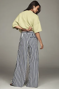 The Avery Striped Pleated Wide-Leg Trousers by Maeve