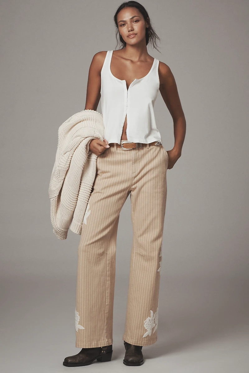 By Anthropologie Lace-Embellished Railroad Pants