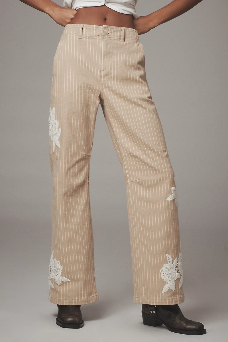 By Anthropologie Lace-Embellished Railroad Pants