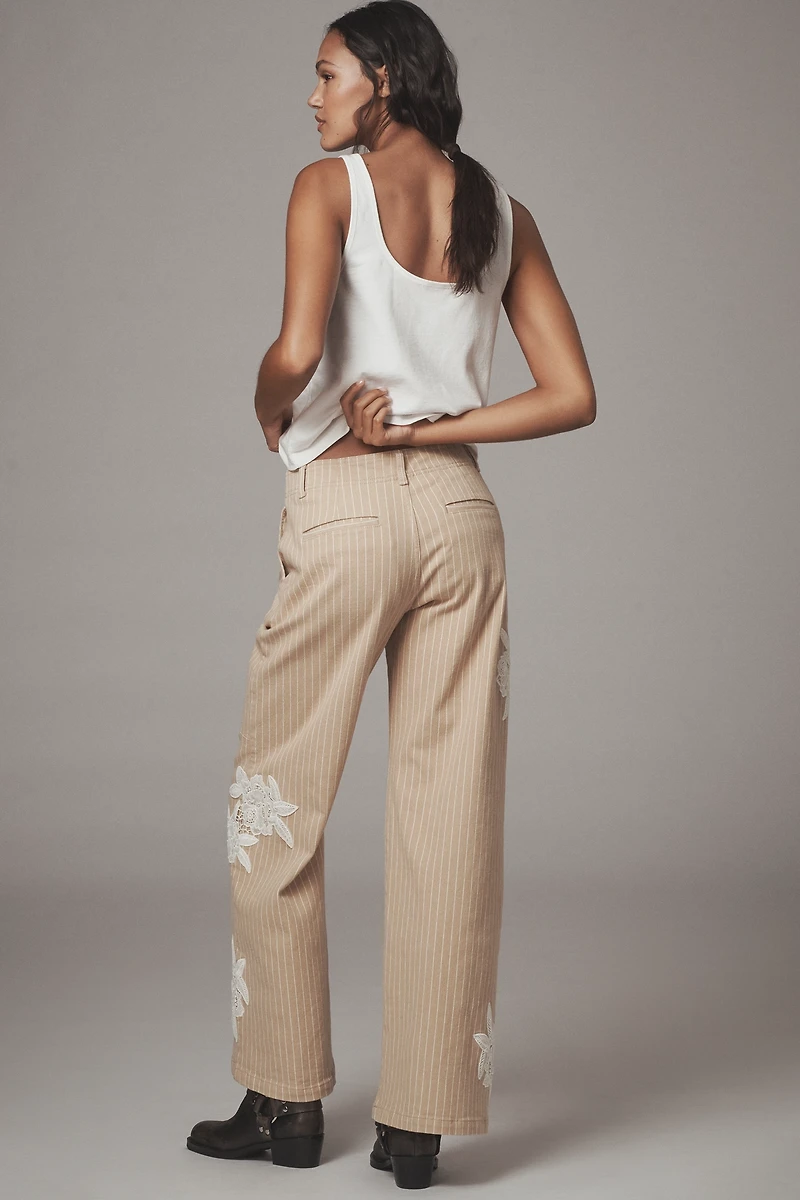 By Anthropologie Lace-Embellished Railroad Pants