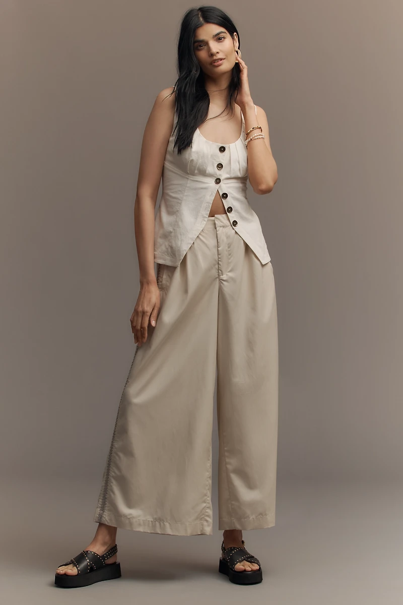 By Anthropologie Pleated Embroidered Trousers
