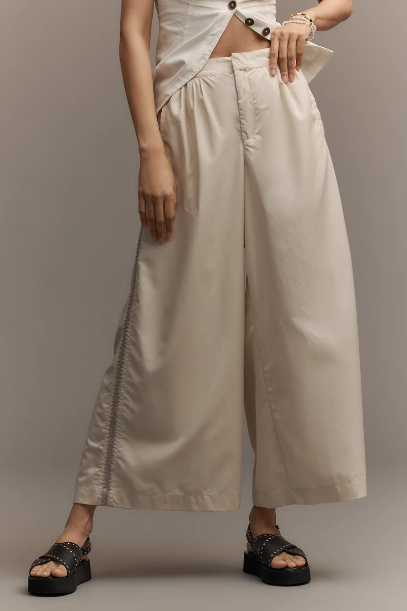 By Anthropologie Pleated Embroidered Trousers