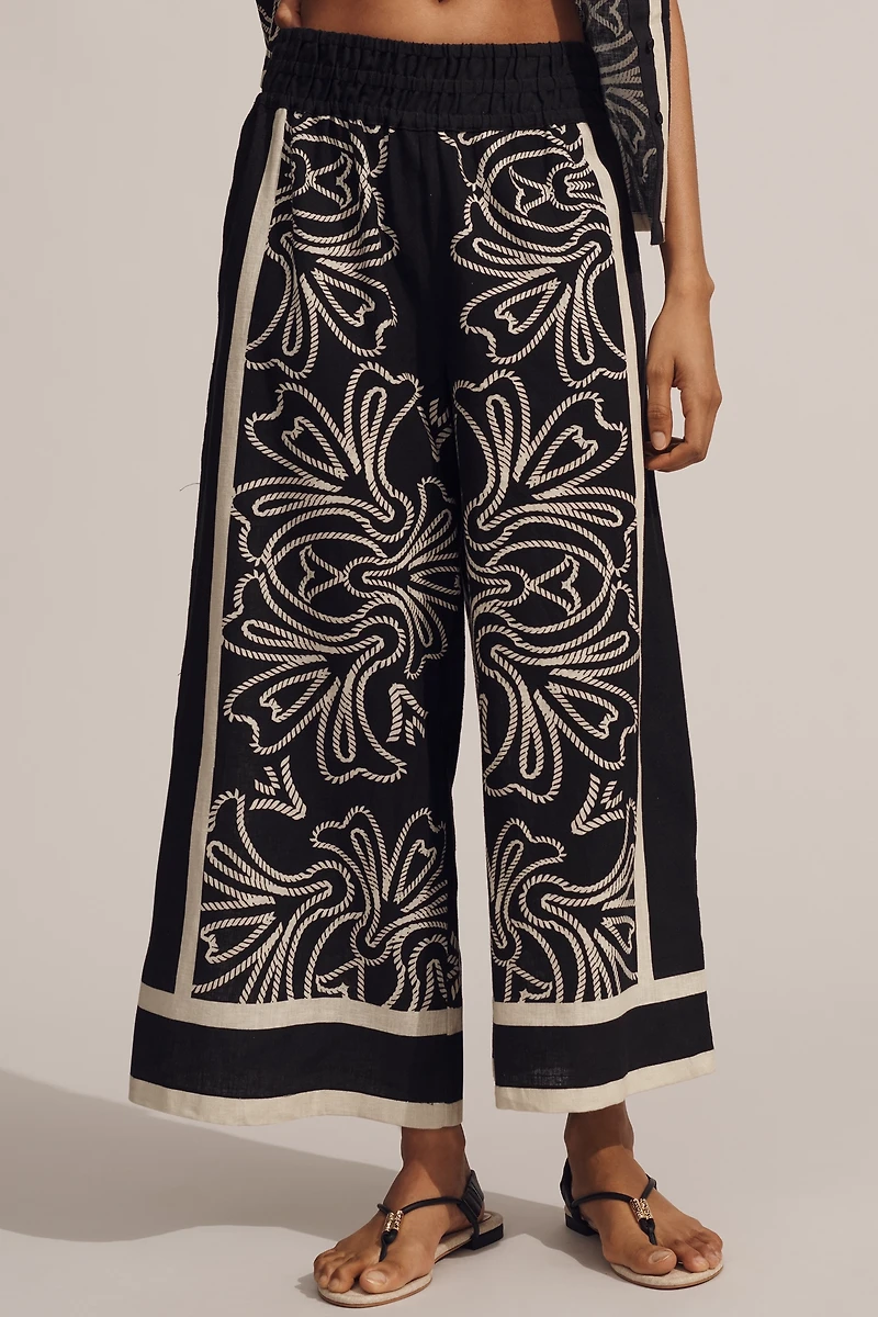 The Somerset Printed-Linen Pull-On Pants