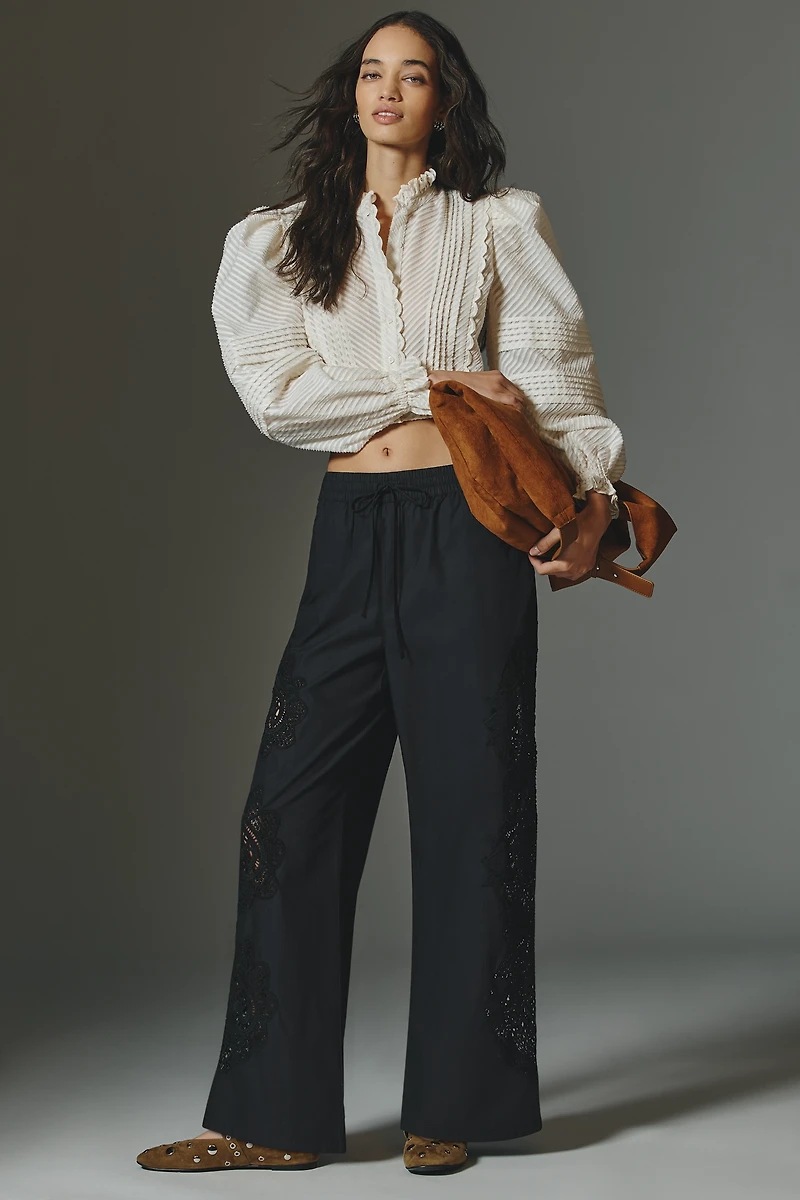 The Brooklin Embroidered Track Pants by Maeve