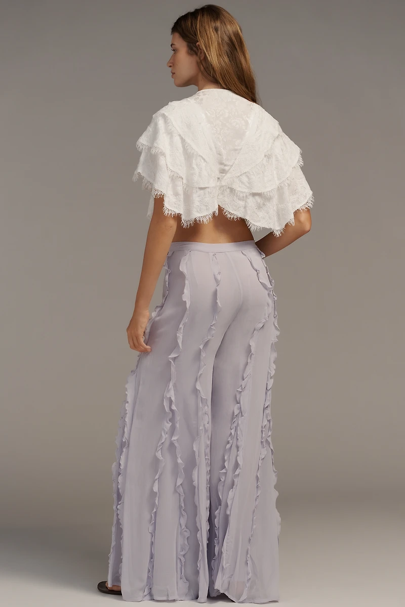 By Anthropologie Sheer Ruffle Flare Pants