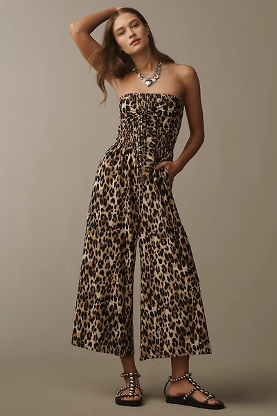 Bishop + Young Elva Strapless Tie-Front Leopard Jumpsuit