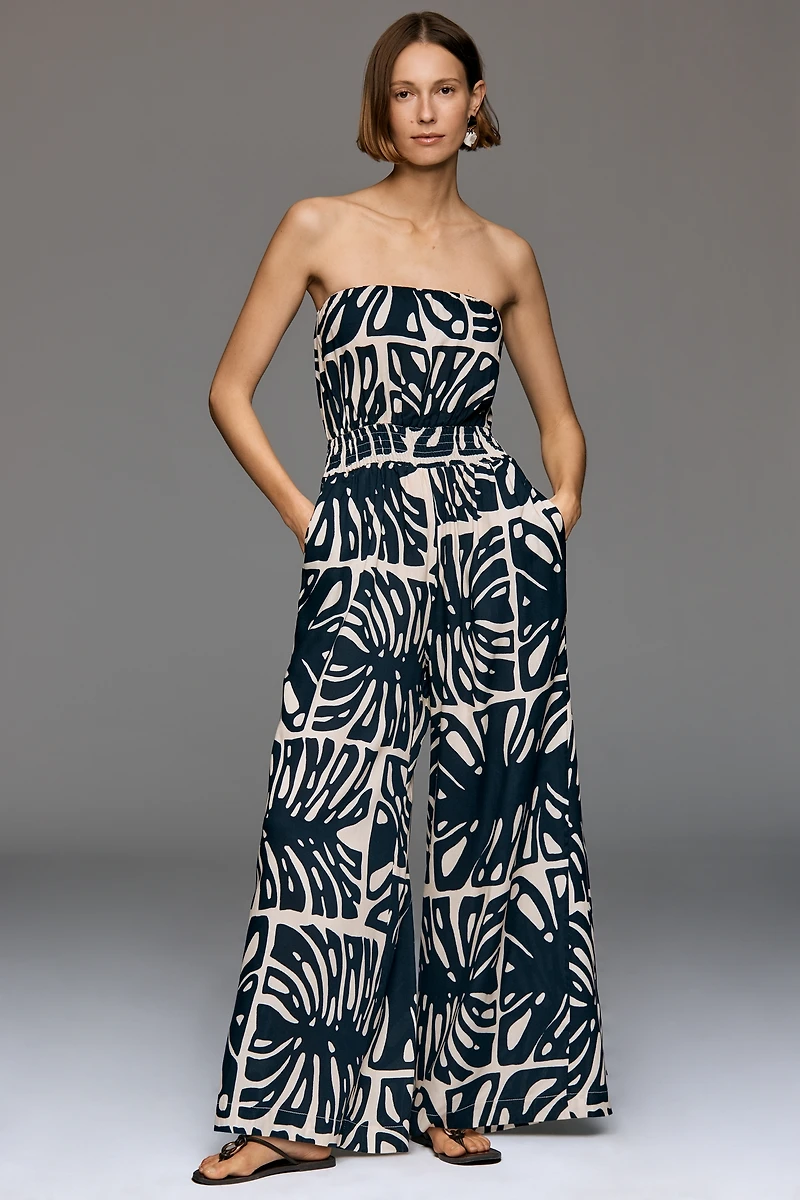 Cacay Printed Strapless Wide-Leg Jumpsuit