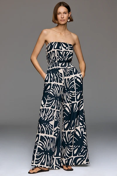 Cacay Printed Strapless Wide-Leg Jumpsuit