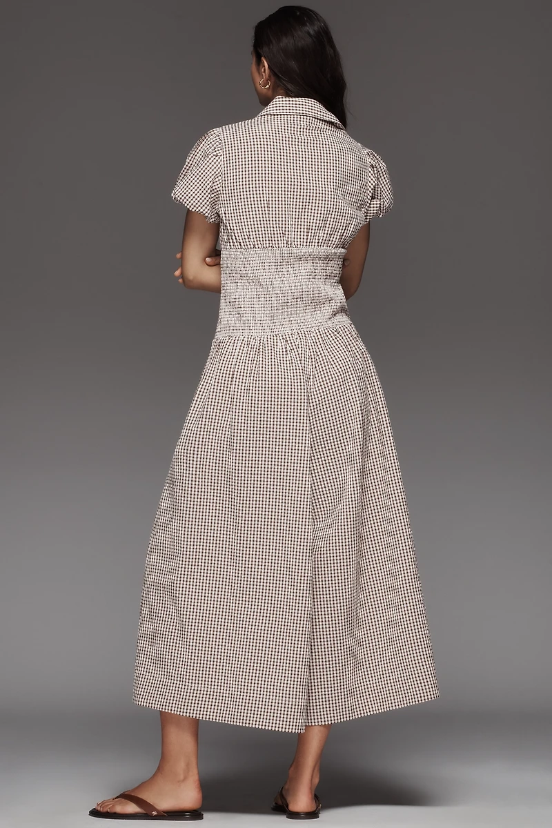 Maeve Puff-Sleeve Basque-Waist Wide-Leg Jumpsuit