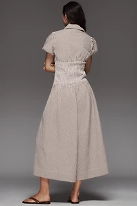 Maeve Puff-Sleeve Basque-Waist Wide-Leg Jumpsuit