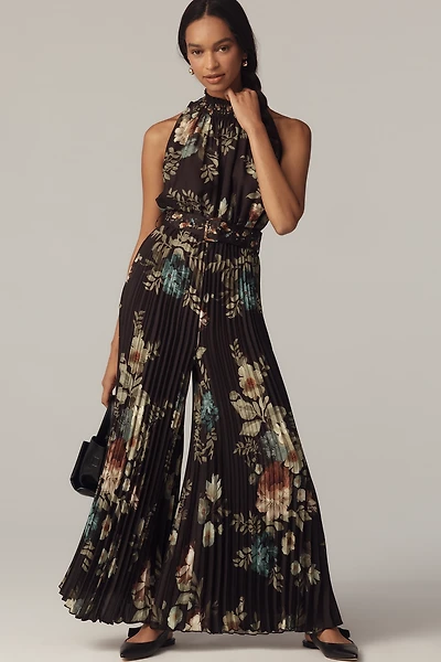 Ranna Gill Pleated Mock-Neck Floral Jumpsuit